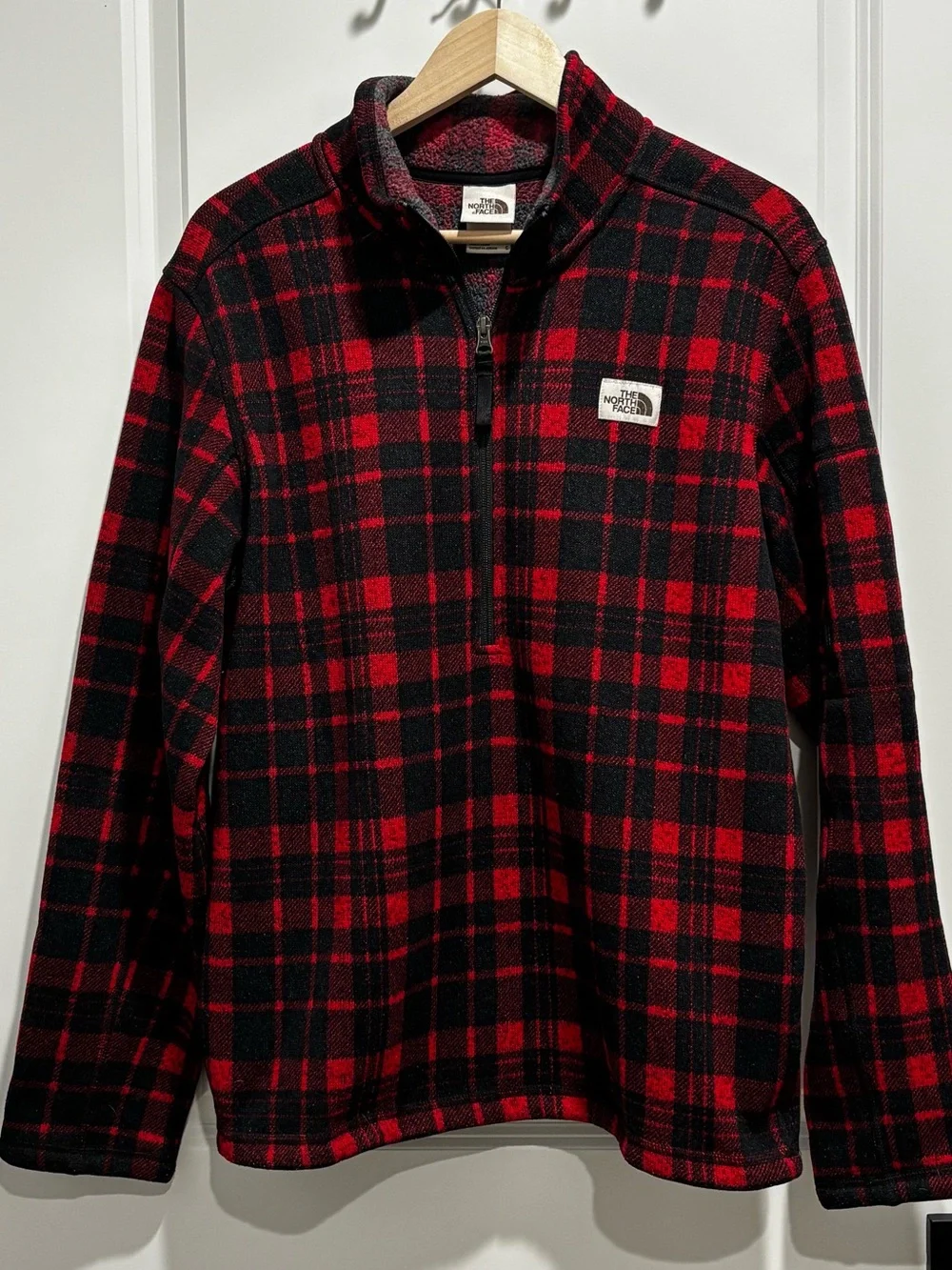 The North Face Men’s Red and Black Plaid Zip-Up Fleece
